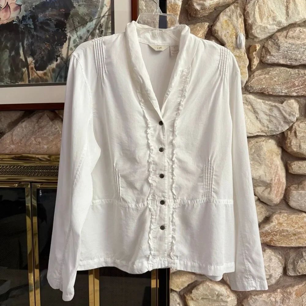 J. Jill women’s plus ruffle detail 100% tencel lyocell button down long sleeve t